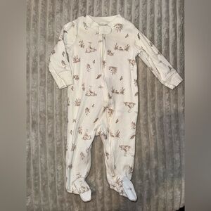 Carter's White and Brown Ribbed Footie with Ducks, Goose